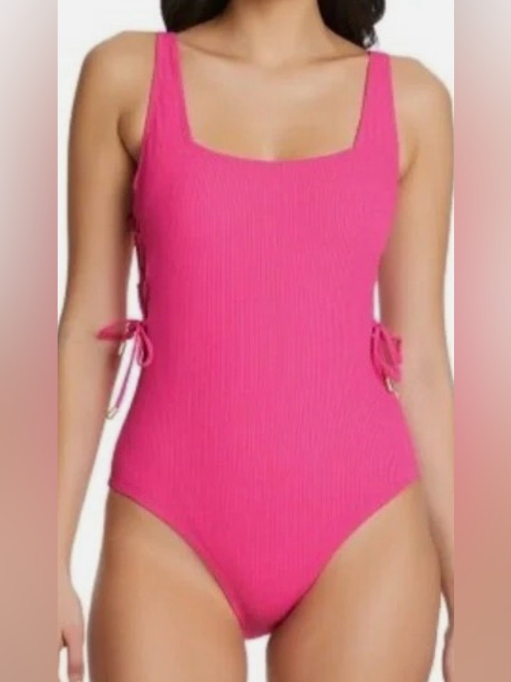 Hot Pink Ribbed Tie-Side One-Piece Swimsuit